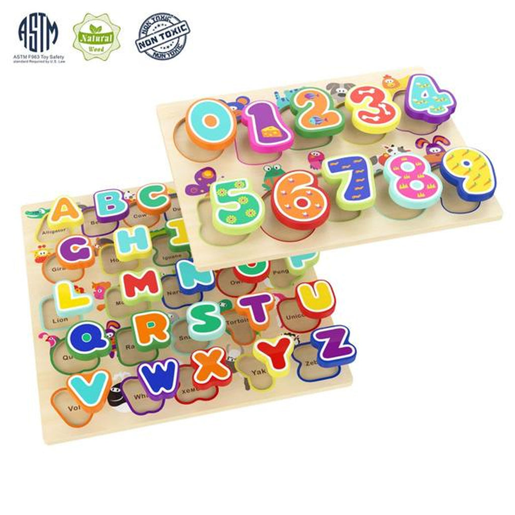 Wooden Puzzles Alphabet Educational Toys for 1 Year Old Girl Boy Gifts(Pack of 2)