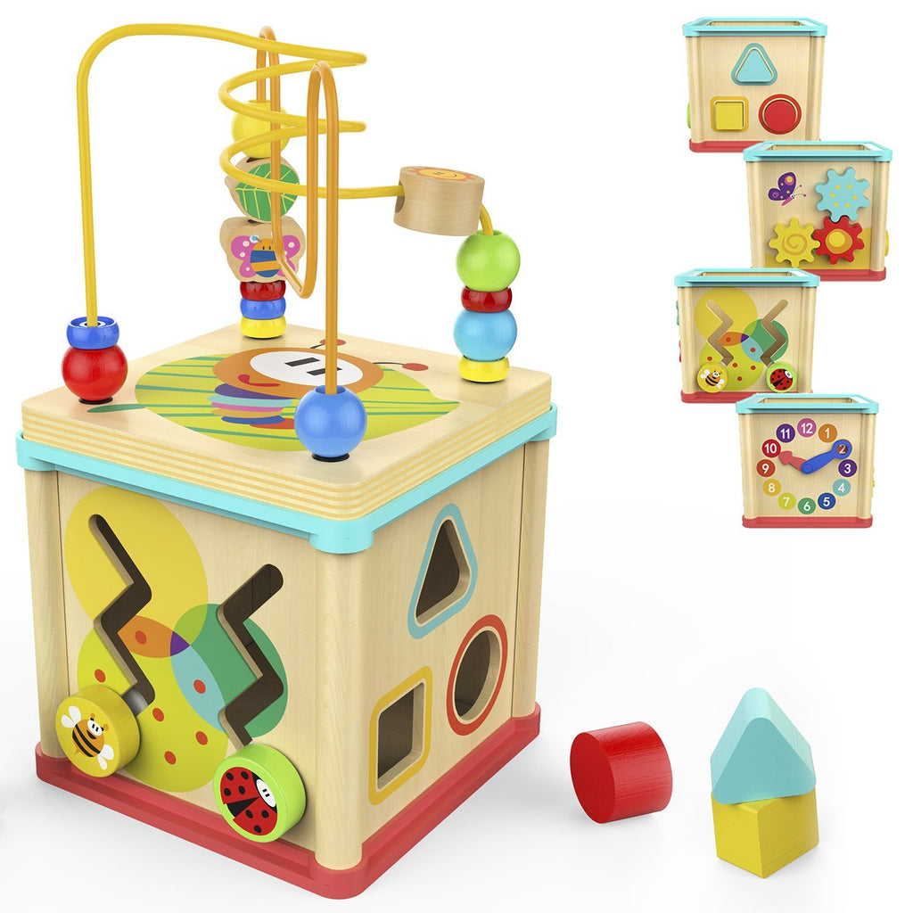 Activity Cube Toys Baby Educational Wooden Bead Maze Shape Sorter For 1 year old Boy and Girl