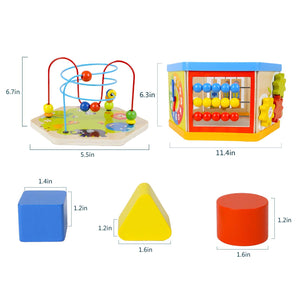 Activity Cube Toys Wooden Bead Maze Shape Sorter Toys for 1 2 Year Old Boy and Girl Toddlers Gift