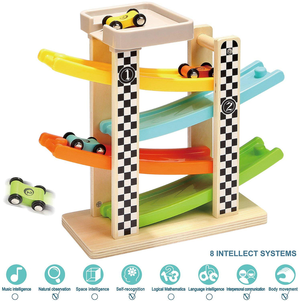 Toddler Toys For 1 2 Year Old Boy and Girl Gifts Wooden Race Track Car Ramp Racer With 4 Mini Cars